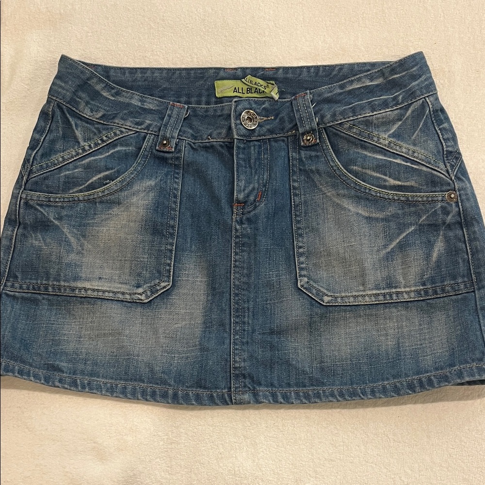 Washed Blue Denim Mini Skirt